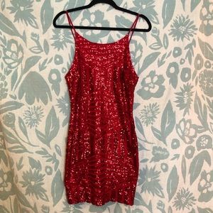 Filly Flair Bright Red Sequin Semi Formal Body Con Mini Dress
